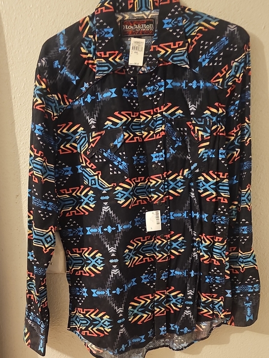 Rock And Roll Cowboy Other - Men's-Rock & Roll Cowboy-Black Aztec Print Men's Button-Up Shirt